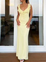 Ruffled V-Neck Sleeveless Maxi Dress