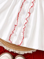 Children's Christmas Tree Embroidered Ruffle Trim Dress