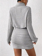Ribbed Turtleneck Long Sleeve Sweater Dress