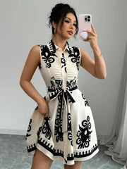 Printed Sleeveless Button Front Dress