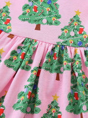 Children's Christmas Tree Print Long Sleeve Dress