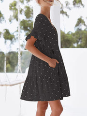 Polka Dot V-Neck Short Sleeve Mini Dress