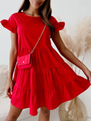Ruffle Sleeve Tiered Swing Dress