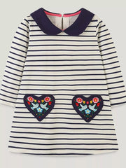 Children's Embroidered Striped Long Sleeve Dress