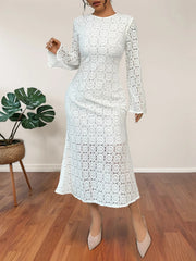 Lace Long Sleeve Midi Dress - Elegant & Stylish