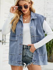 Sleeveless Button-Down Denim Jacket