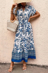 Printed Notched Short Sleeve Dress