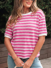 Textured Knit Short Sleeve Crossed Detail Tee