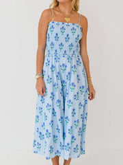 Floral Smocked Adjustable Strap Midi Cami Dress