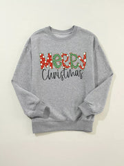 Merry Christmas Festive Letter Print Drop Shoulder Sweatshirt