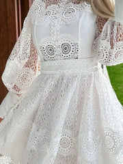Lace Lantern Sleeve Mini Dress