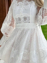 Lace Lantern Sleeve Mini Dress