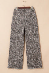 Leopard Frayed Edge Wide Leg High Waist Jeans