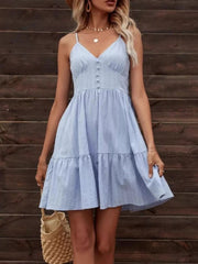 Smocked V-Neck Tiered Dress