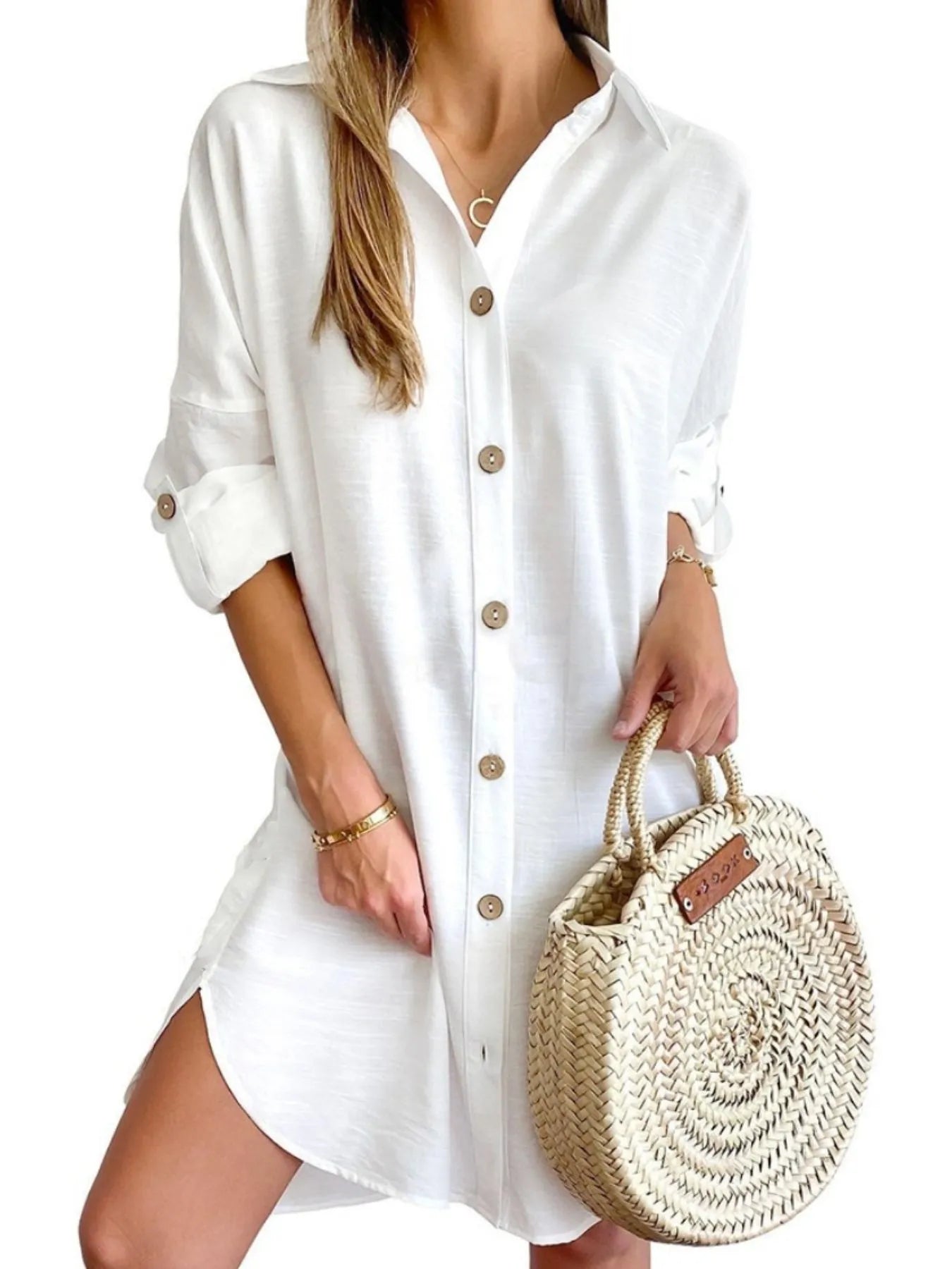 Button Down Long Sleeve Shirt Dress
