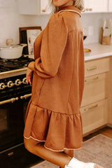 Ruffled Hem Zip Front Texture Dress