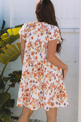 Printed Tie Neck Cap Sleeve Mini Dress