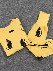 Children's Cute Cat Print Long Sleeve Top and Pants Set