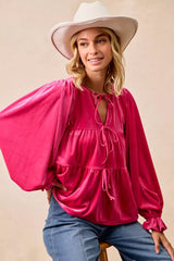 BiBi Christmas Theme Velvet Bow Tied Blouse