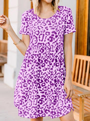 Leopard Print Short Sleeve Casual Dress