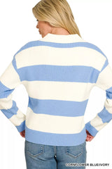 Zenana Striped Collared Sweater