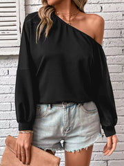 One-Shoulder Long Sleeve Casual Sweatshirt