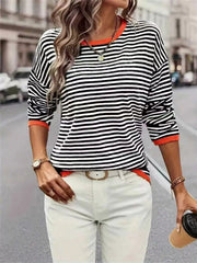 Plus Size Contrast Striped Long Sleeve Sweater