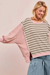 BiBi Stripe Mixed Top With Cut Edge And Reverse Outseam