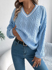 Cable Knit V-Neck Long Sleeve Sweater