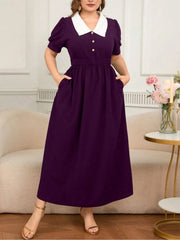 Plus Size Contrast Collar Short Sleeve Dress