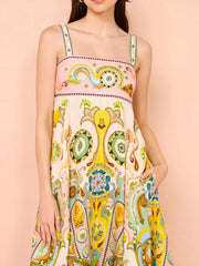 Paisley Print Square Neck Summer Dress