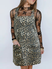 Leopard Print Denim Overall Dress