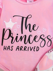 Children's Graphic Ruffled Top and Pants Set with Headband