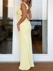 Ruffled V-Neck Sleeveless Maxi Dress