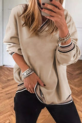 Casual V-Neck Striped Trim Pullover