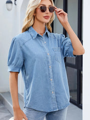 Button Up Short Sleeve Denim Shirt