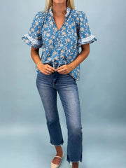 Floral Print Ruffle Sleeve Blouse