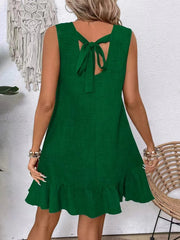 Ruffled Hem Round Neck Sleeveless Dress