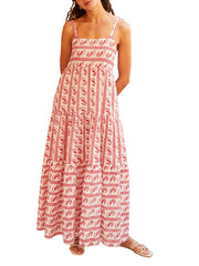 Striped Tie-Shoulder Tiered Maxi Dress