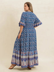 Plus Size Printed Surplice Half Sleeve Dress