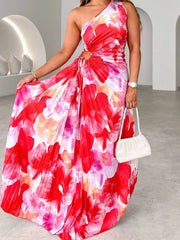 Printed One Shoulder Asymmetrical Maxi Dress