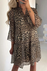 Leopard Print Relaxed Fit Notched Dress
