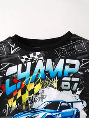 Children's Racing Car Print Long Sleeve Sweatshirt and Pants Set