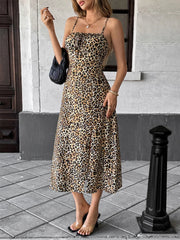 Smocked Leopard Midi Cami Dress