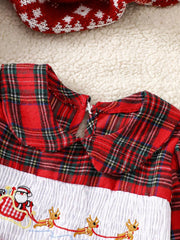 Children's Christmas Plaid Embroidered Smocked Dress