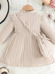 Children's Ribbed Knit Ruffle Trim Dress with Bag