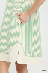 Umgee Pinstripe Shift Dress with Contrast Trim