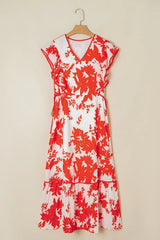 Floral V-Neck Summer Midi Dress