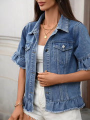 Raw Hem Button Up Denim Jacket