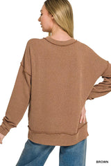 Zenana Corded Rib Long Sleeve Round Neck Top